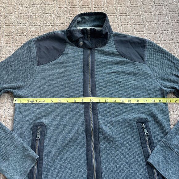 Banana Republic Track Jacket Mens Medium Gray Elbow Patches Full Zip Mock Neck - Picture 5 of 7